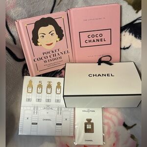 Chanel bundle - 2 books, bookmark set, pin, & gift bag